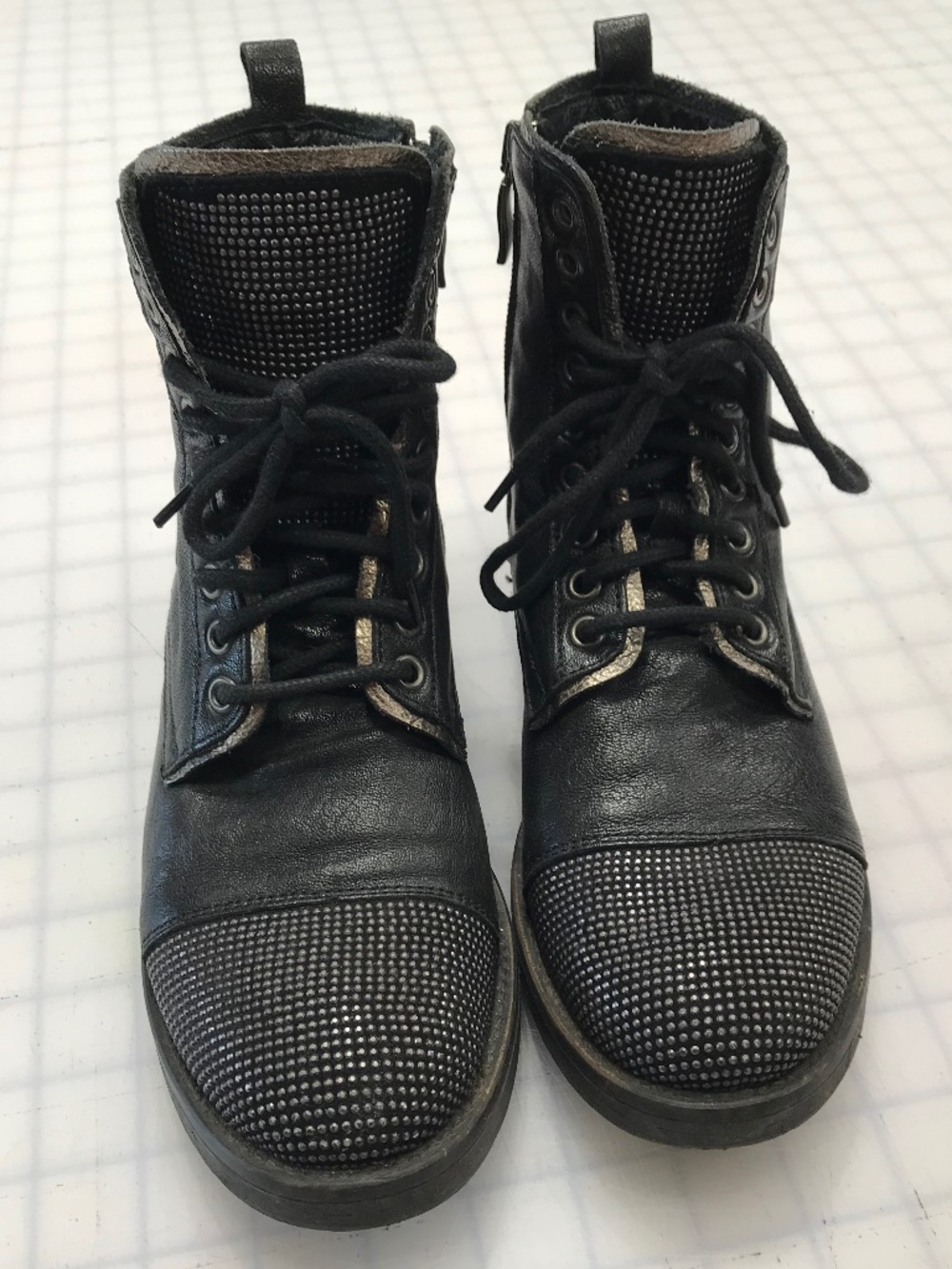 Mally Italian Leather Studded Combat Boot